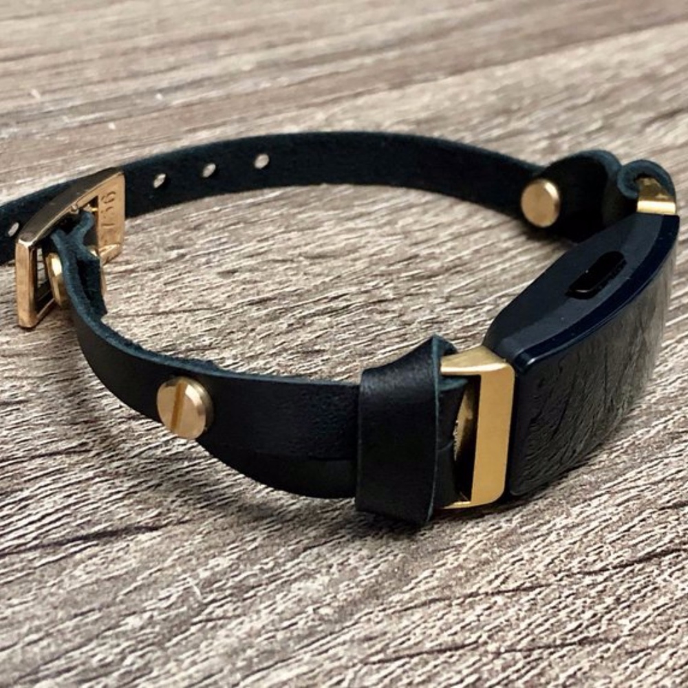 Gold & Black Leather Strap for Fitbit Inspire HR